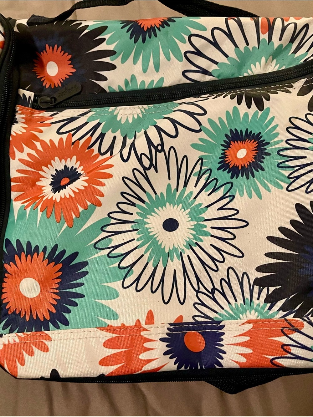 Floral Print Tote Bag in Teal, Orange & Navy
